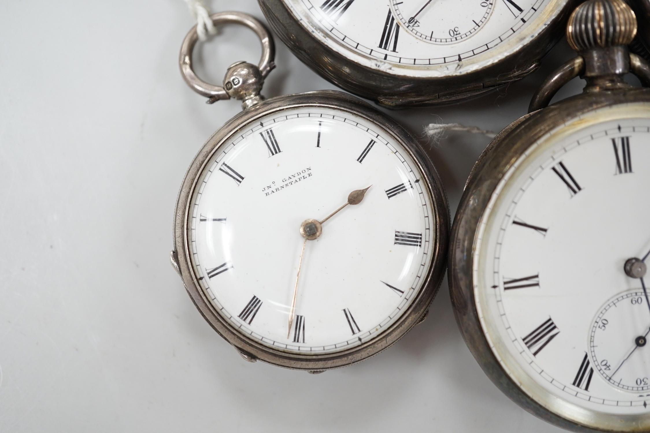 Ten assorted silver or white metal pocket watches including Sir John Bennett and Acme Lever.